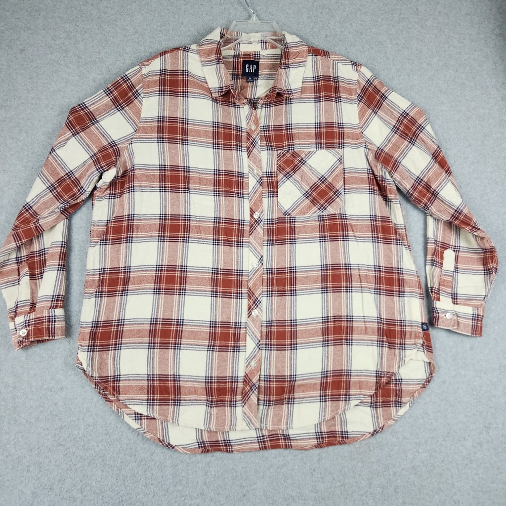 Gap Flannel Shirt Womens XL Multicolor Plaid Cotton Casual Regular Fit Button Up